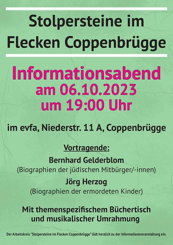 Plakat-Stolpersteine-Infoabend-061023.jpg © Arbeitskreises 'Stolpersteine im Flecken Coppenbrügge'